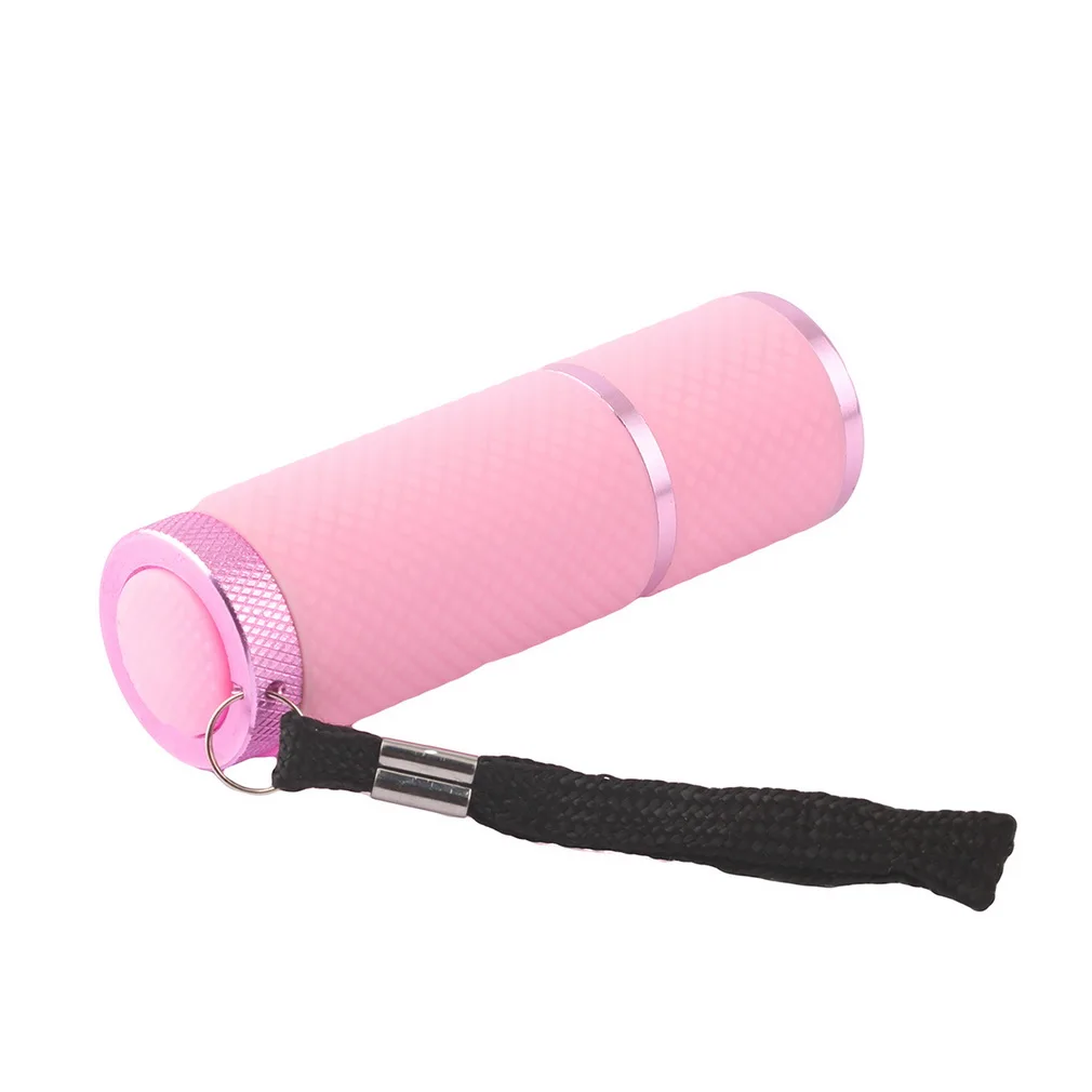 

Mini UV Gel Lamp Portability Nail Dryer LED Flashlight Currency Detector 9 LED Aluminum Alloy AAA Battery fashion pink