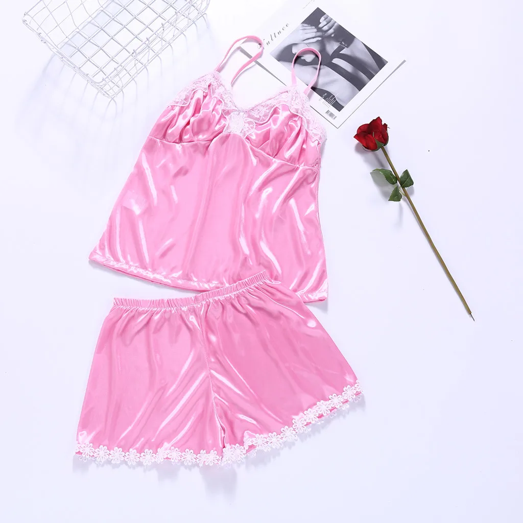 Женский пижамный комплект ночная рубашка Женская Сексуальная атласная одежда