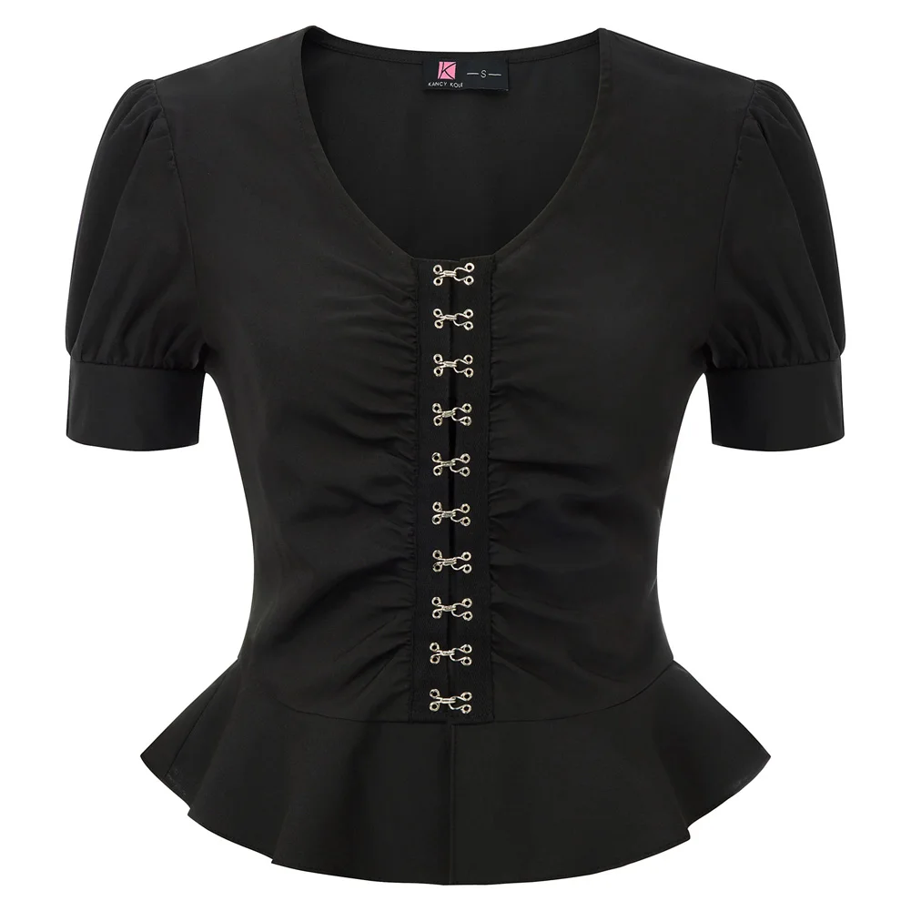 Женские топы с баской на застежке липучке украшенные коротким рукавом летний