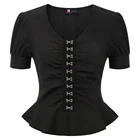 Женские топы с баской, украшенные крючками, с коротким рукавом, для летнего отдыха