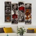 Плакат с японским Самураем укиео, картина в свитке с тигром, настенное искусство, украшение для гостиной, спальни, плакат в свитке