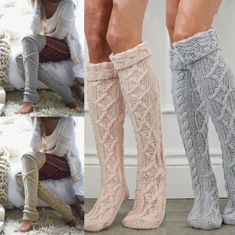 

Women Girl Cable Crochet Knitted stocking Warmers Boot Soft Lace Autumn Winter Warm Trim Thigh High Stockings Over The Knee