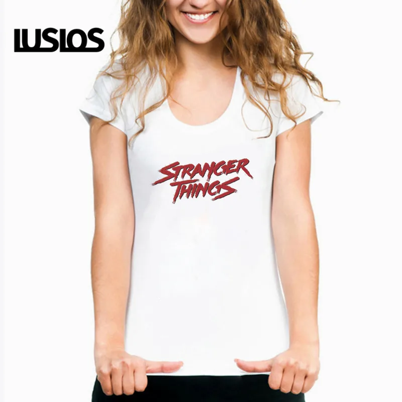 LUSLOS очень странные дела красный цвет буквенный принт футболка для женщин летняя