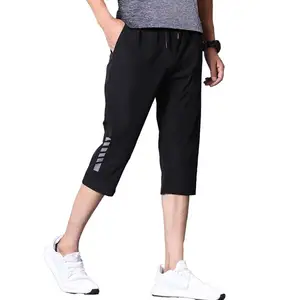 75% Hot Sales!!!3/4 Capri Pants Solid Color Stretchy Men Drawstring Pockets Cropped Trousers for Spo in India
