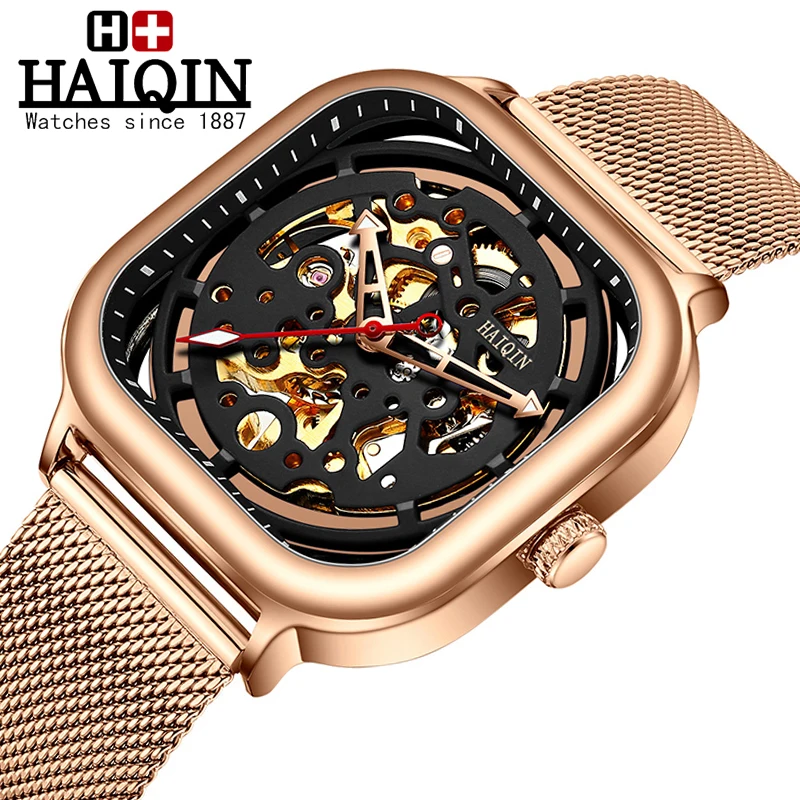 Часы наручные HAIQIN Мужские механические брендовые Роскошные повседневные
