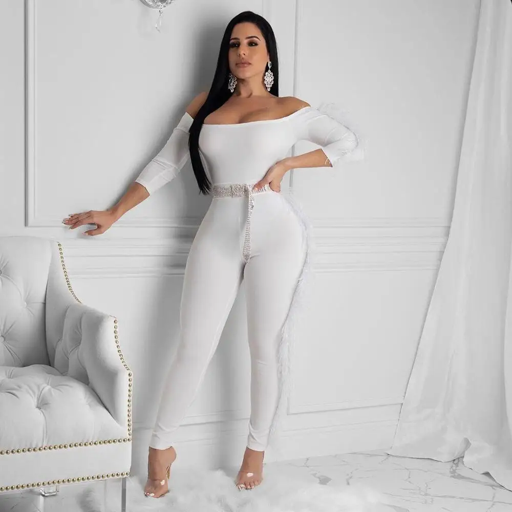 Женский комбинезон с открытыми плечами элегантный Облегающий длинным рукавом и