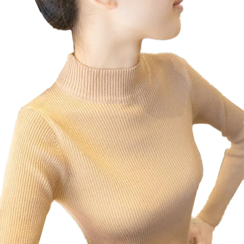 B3375 New spring autumn winter 2020 women half turtleneck pullovers long sleeve slim tight knit sweater cheap wholesale | Женская одежда