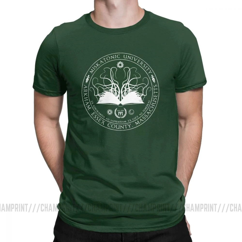 Forest Green Miskatonic Sigil Call Of Cthulhu, мужские футболки, Miskatonic loveccraft Arkham, хлопковые футболки с короткими рукавами, футболка с круглым вырезом, топы - Цвет: Forest Green