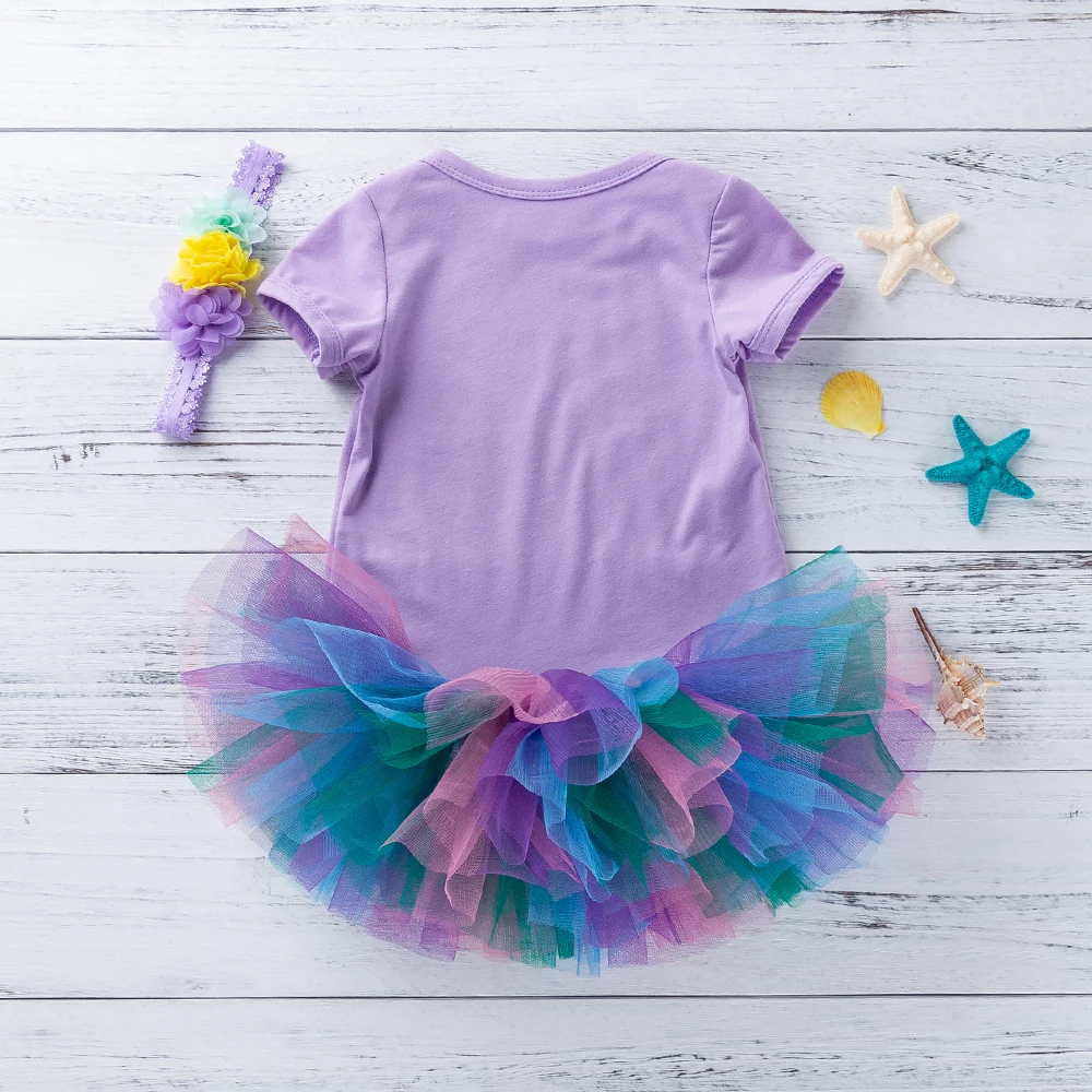 Mermaid Purple 3Pcs Clothing Sets Toddler Tutu Skirt Cute Baby Outfits Infant Girls Dress Newborn Romper Girl Clothes | Детская одежда