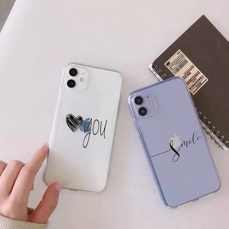 

Love Heart Letter Phone Case For iphone 12 11 mini x xs xr pro max 8 7 6s 6 5 5s 5c se plus Transparent soft
