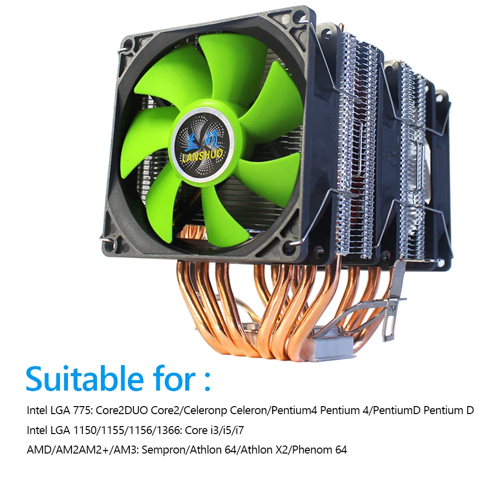 

PC Case Fan Silent 3 Pin Radiator 6 Heat Pipe CPU Cooling for AMD Intel 5000HOURS LGA 12 VDC 22 dBA X79 X99