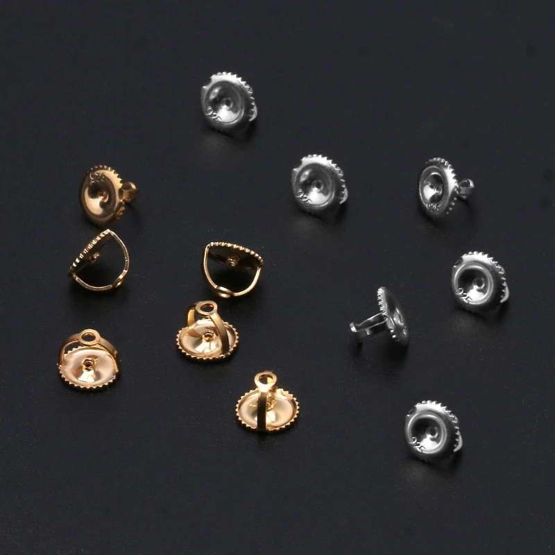 

5 Pairs Secure Locking Sterling Silver Screw on Stud Earring Backs Replacements