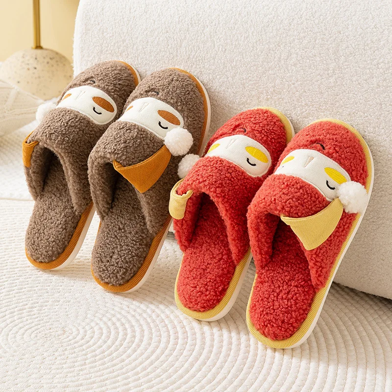 Christmas Plush Home Slippers Women's Cartoon Winter Warm Slippers Indoor Santa Claus Home Footwear Men Women Christmas Gift