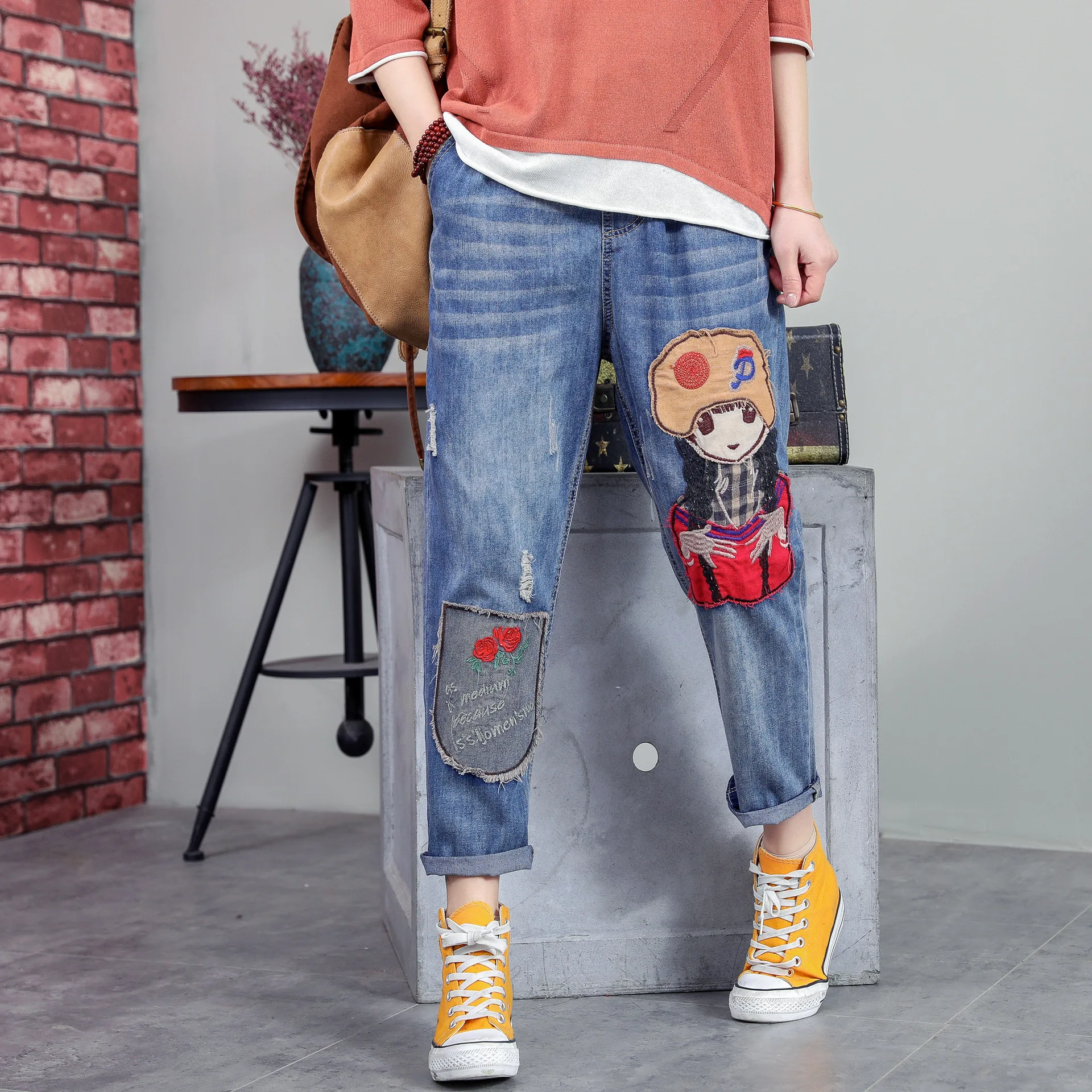 Винтажные женские Джинсы бойфренда из хлопка джинсы для женщин с высокой талией