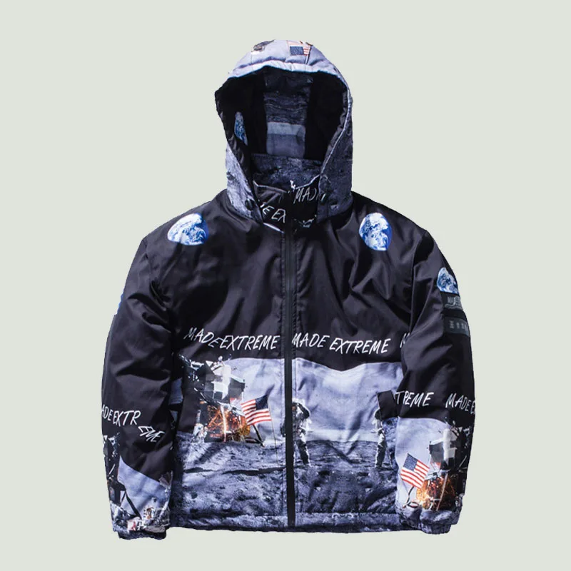 

Streetwear Hip Hop Thicken Hooded Parkas Jackets Mens Harajuku Digital Printing Coats Winter Loose Padded Warm Windbreaker Male