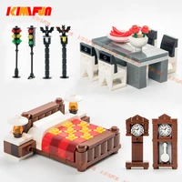 city accessories moc street traffic light clock bricks diy desk bed table building blocks furniture toys compatible