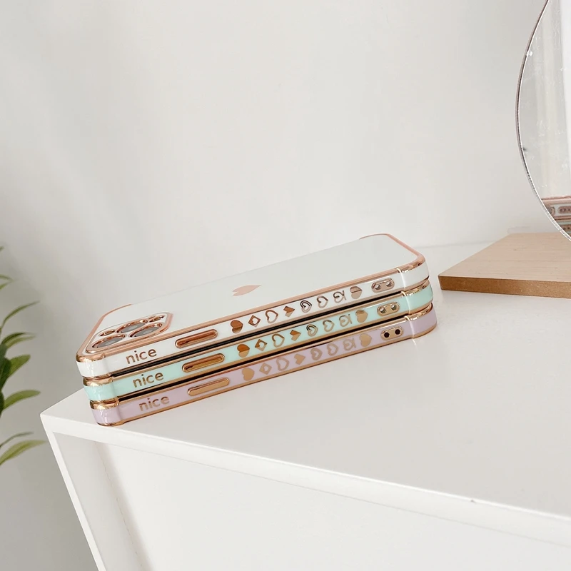 

Soft Electroplated Love Heart Phone Case For iPhone 11 12 Pro Max XS X XR 7 8 Plus Mini SE 2020 Shockproof Bumper Back Cover