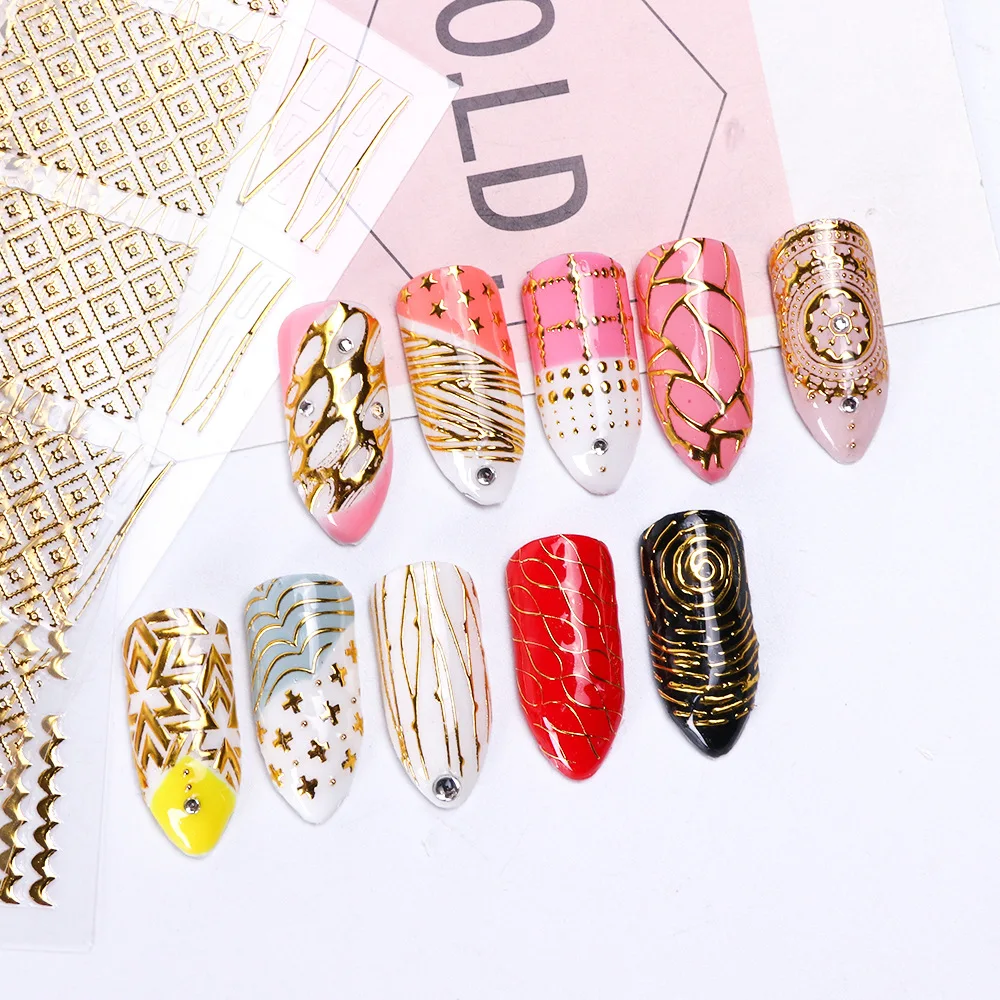1 шт. стикер для ногтей французский дизайн плавающий Золотой горячее тиснение