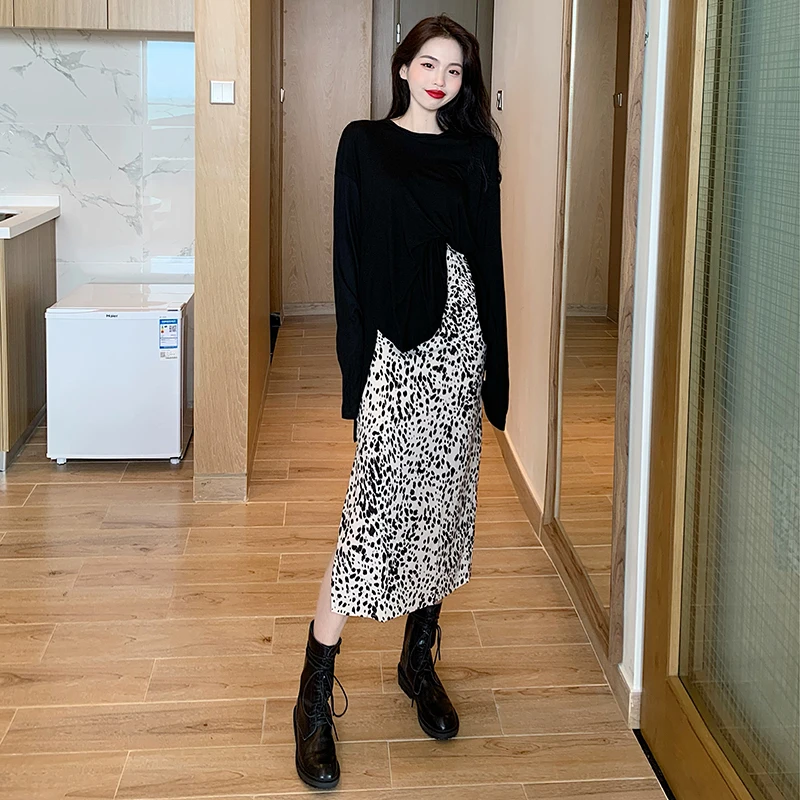 

Vintage Summer Women Leopard Skirt Summer autumn Sexy Slim Long High Waist Midi Skirt For Women A-Line Elegant Skirts jk186