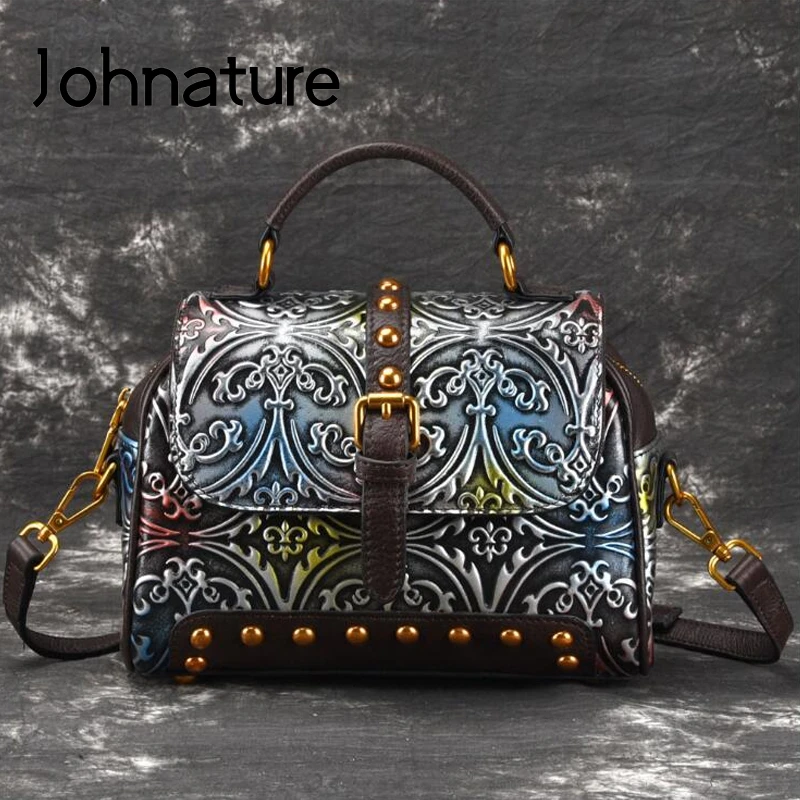 Женская винтажная сумка из натуральной кожи Johnature сумка-мессенджер с цветочным