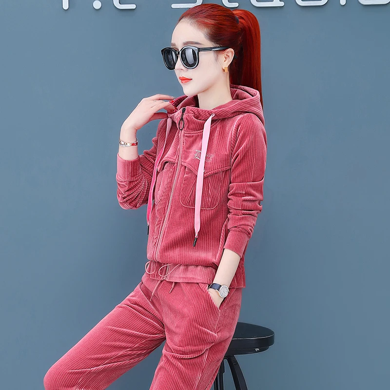 Женский вельветовый костюм с широкими штанинами осенний Новый Модный свитшот