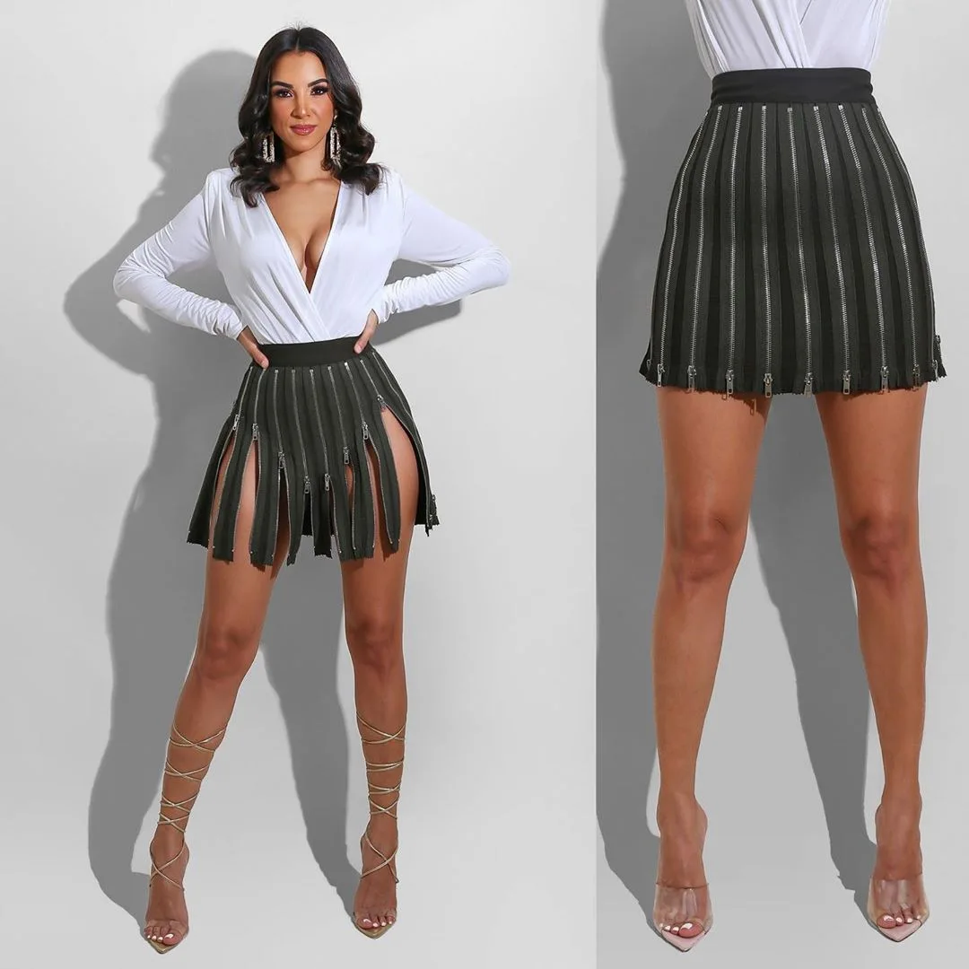 

Women Fashion Personality Multiple Zipper Skirt Ladies Female Solid Color Stylish Skirt for Party Gathering Wear