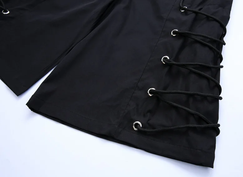 

New Men High Street Sports Short Pant Men Cross Rope Streetwear Hip Hop Loose Causal Knee Length Shorts