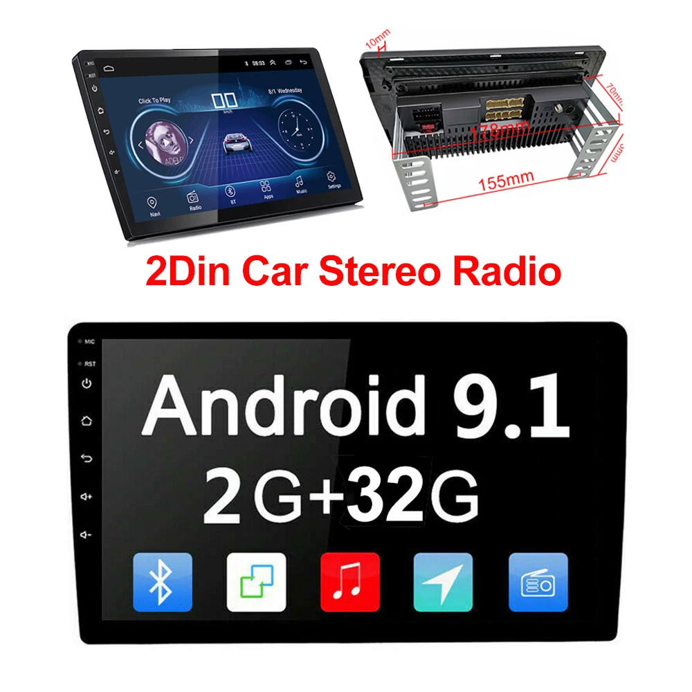 

Universal 10 inch / 9 inch 2din Android 9.1 Car Radio 1080P touch GPS Navigation Bluetooth wifi SWC DAB FM AM Mirror Link OBD