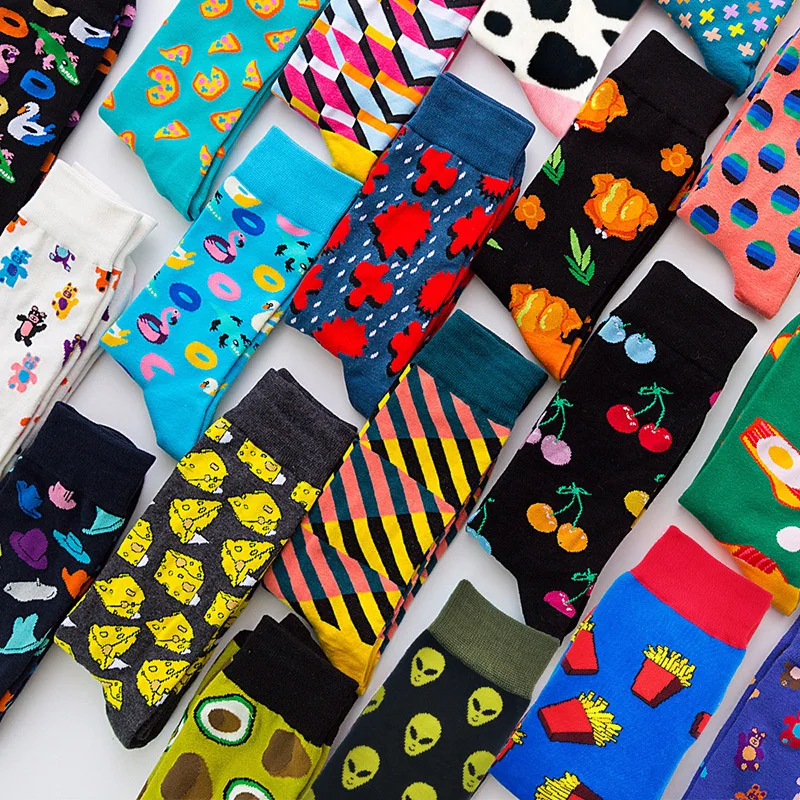 trend Hot Sale Men Socks Casual Gentleman Funny High Quality Color Puzzle happy Business Party Dress Cotton for | Мужская одежда