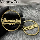 Серьги-кольца с индивидуальным именем, позолоченные ювелирные украшения в форме сердца, инициала, 80 мм, 18 к