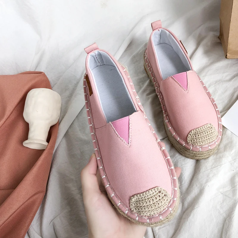 

Plus Size 35-45 Women Sewing Flax Shoes Slip on Loafers Casual Shoes Woman Espadrilles Hemp Canvas Flat Shoes