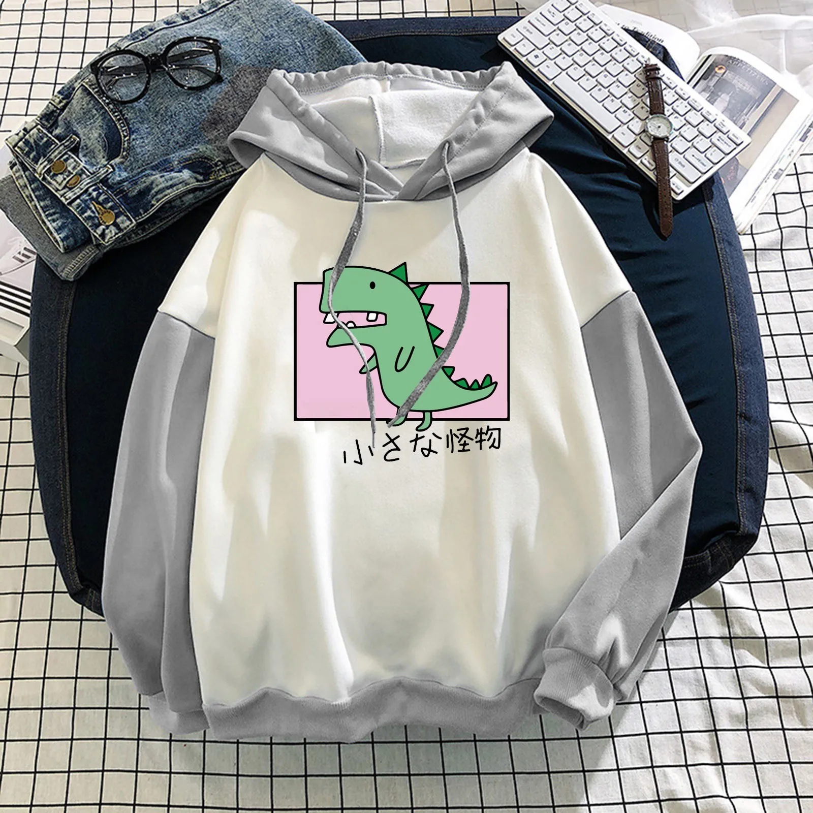 2021 NEW Hoodies Women's Fashion New Stitching Cute Dinosaur Print Long-Sleeve Hooded Sweatshirt Top sweatshirt женское платье