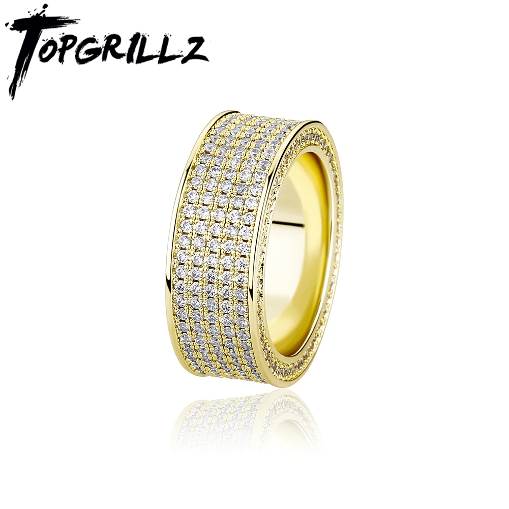 

TOPGRILLZ мужское кольцо в стиле хип-хоп, панк, 5 рядов, CZ кольцо, полностью покрытое микро фианитом, простое модное ювелирное изделие, белое золот...