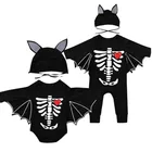 Костюм для косплея для новорожденных на Хэллоуин, костюм скелета летучей мыши, комбинезон с черепом, комплект из 2 предметов, комбинезон + шапочка, боди для младенцев для мальчиков и девочек, 2021