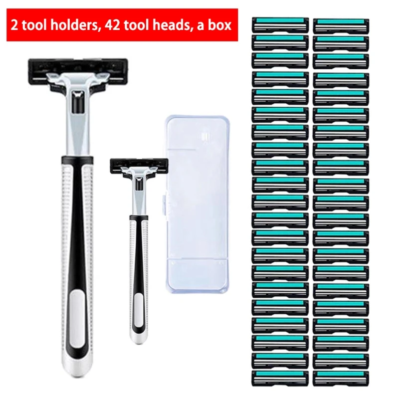 

Мужская плавающая бритва с двумя лезвиями, 2 держателя для инструмента и 42 головки