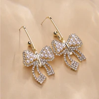 new fashion bowknot pearl earrings elegant female student earrings charm womens leisure party jewelry valentines day gift