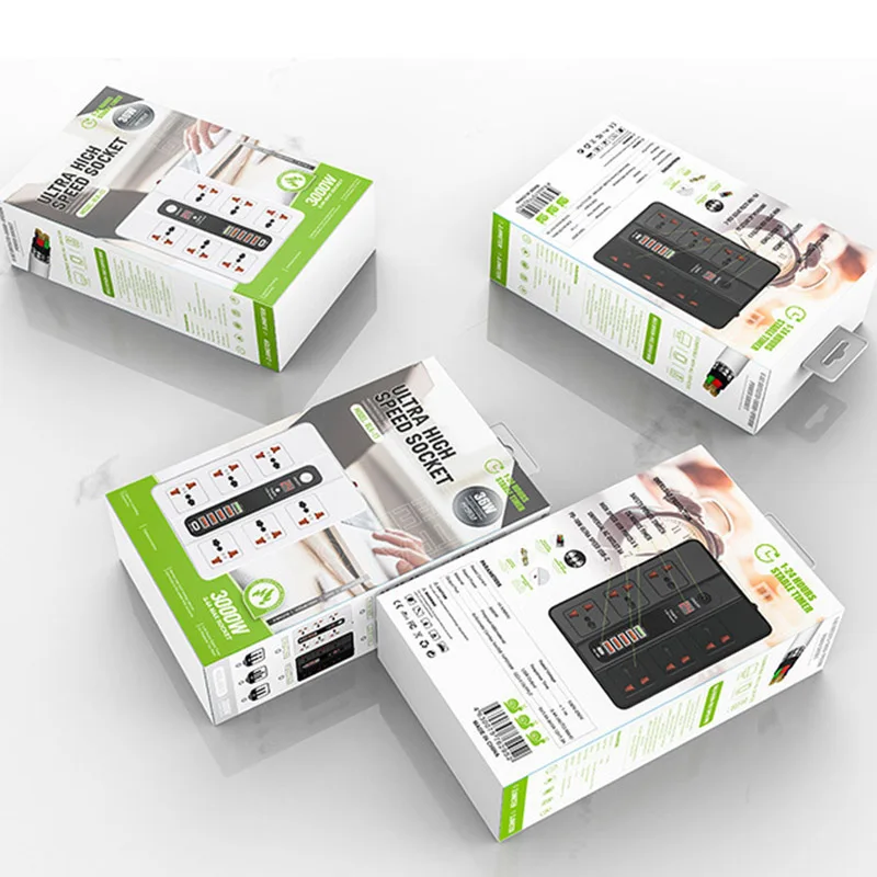 URVNS 2500W Мощность удлинитель 6 розеток С QC3.0 PD USB для быстрой зарядки Электрический