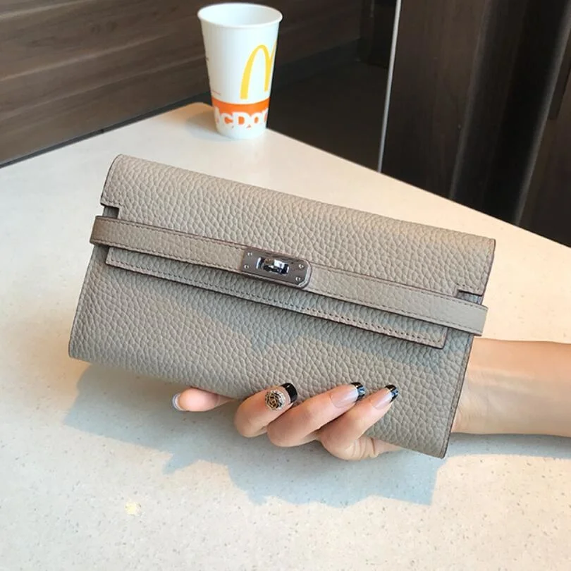 

San Maries Genuine Leather Women Wallet Female Long Clutch Lady Walet Portomonee Rfid Luxury Brand Money Bag With Orange Box