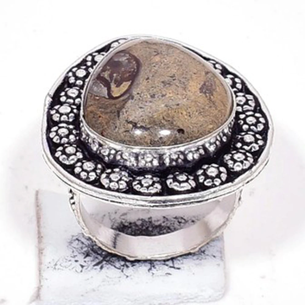 

Genuine Coffee Bean Jasper Ring Silver Overlay over Copper, USA Size 8 , R6990