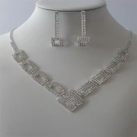 cshou221 popular wedding bridal set chain shiny crystal necklace earrings 2 piece silver plated jewelry