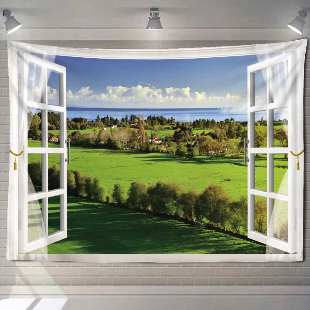 Настенный гобелен с изображением пляжа пейзажа окон хиппи тапиза