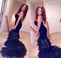 black prom dresses 2019 off the shoulder strapless tiered ruffles mermaid vestidos de gala evening party prom gowns prom dress