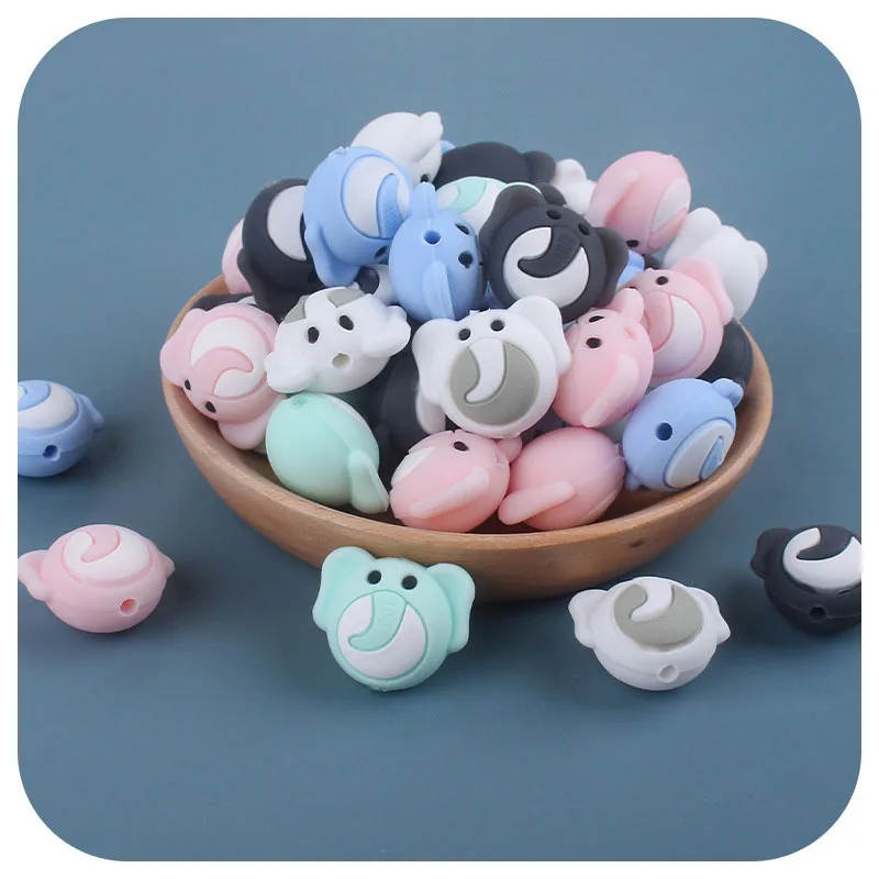 Kissteether-Cuentas de dentici&oacute;n de elefante sin BPA para beb&eacute;, accesorios de juguete para mordedor de grado alimenticio, 5 uds.-2
