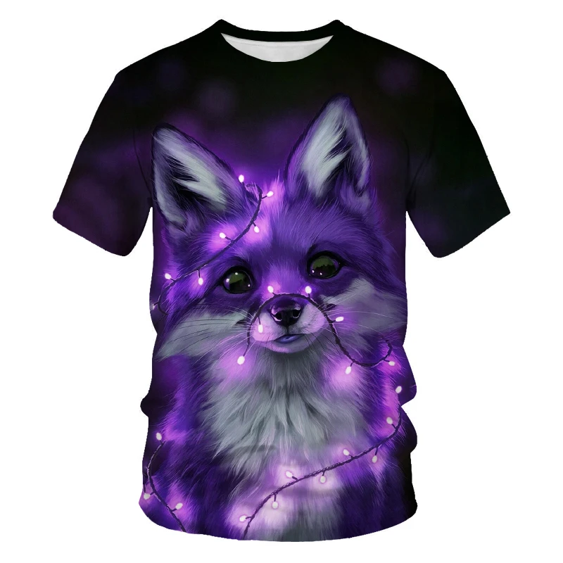 

2021 summer new men's and women's T-shirt outdoor leisure oversized T-shirt animal wolf fox O-neck short-sleeved 3D printing