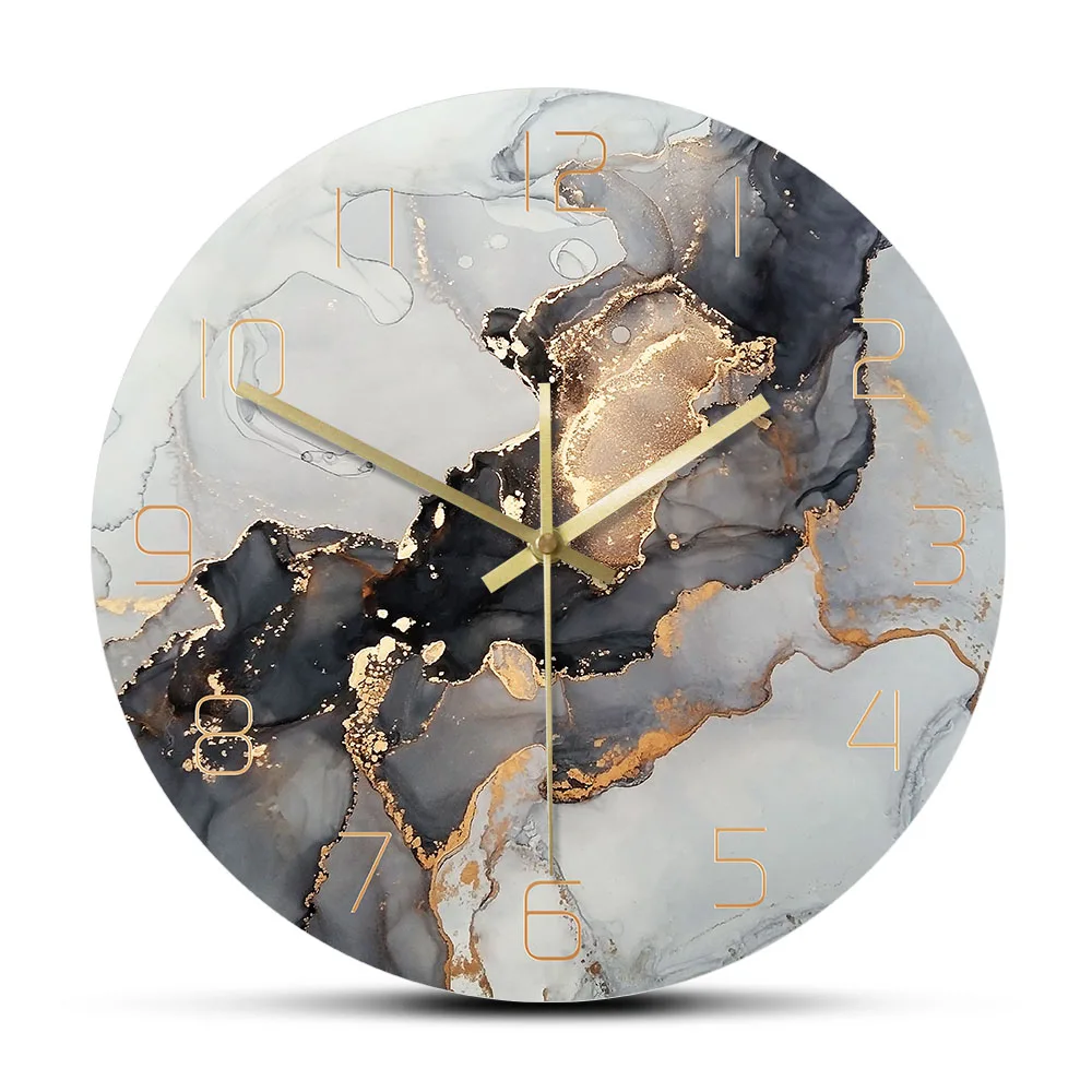 New Nordic Fashion Printed Wall Clock Modern Design Marble Texture Quartz Non-Ticking Colorful Painting Home Decor Wall Watch