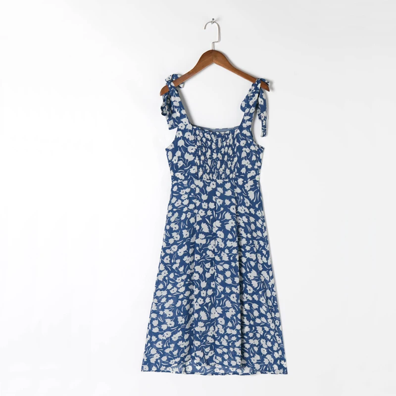 

Summer Women's Casual Printed Bowknot Decorated Slim Sling Dress