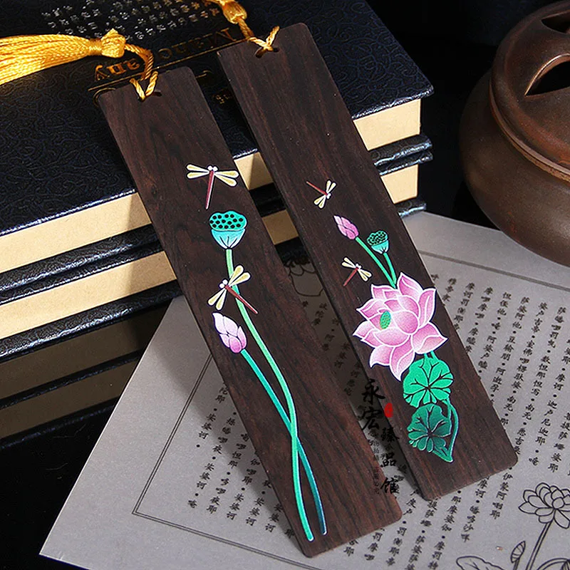 

Retro Chinese style Lotus Dragonfly Bookmark Pendant Wooden Book mark Stationery School Office Supply Escolar Papelaria