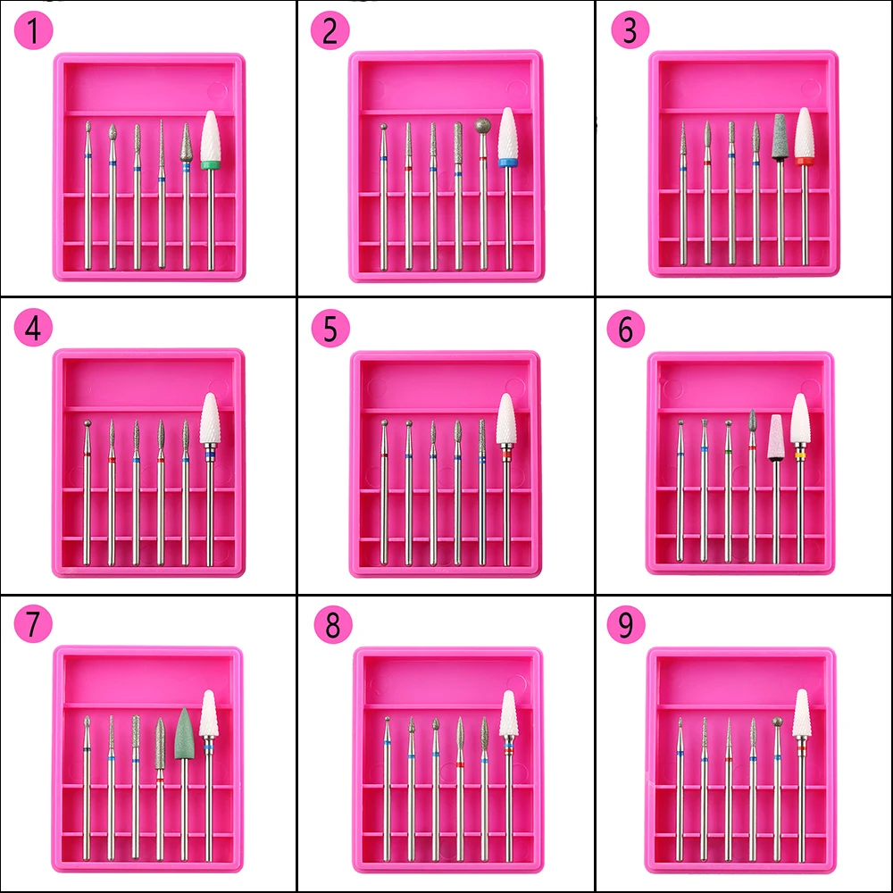 6/7 шт алмазные сверла для ногтей набор карбидных фрезов радужные кисти маникюра