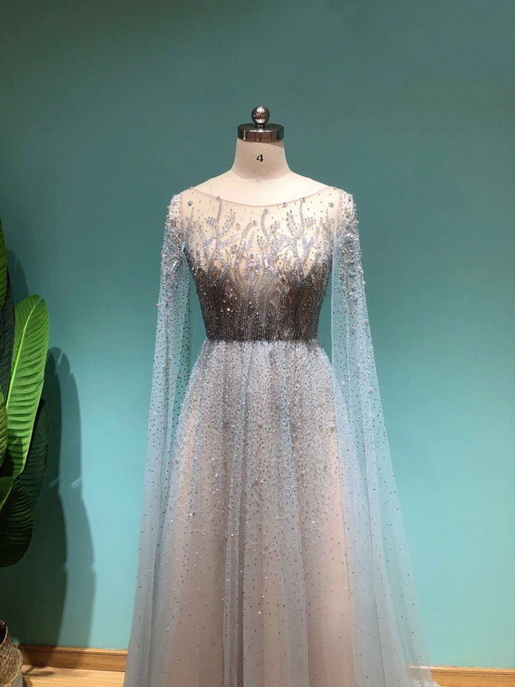 

YILIBER Muslim high neck wine red sparkle evening dresses 2021 long sleeve sequined luxury a-line evening gowns