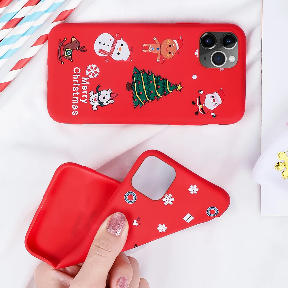 For iPhone 11 8 7 6 6S Plus Merry Christmas Case Pro Max X XR XS MAX New Year Snowman Deer Painted TPU Cover |